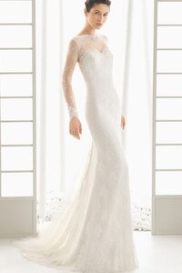 Abito da Sposa Senza Vita Barchetta in Pizzo Shiena Sheer Lunghi