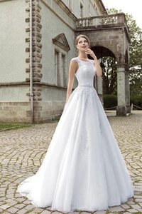 Abito da Sposa con Fiore Conservatore Vintage Senza Maniche Allacciato