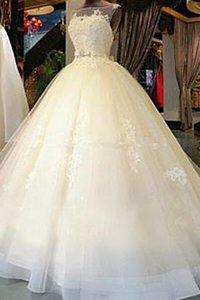 Abito da sposa in tulle stravagante a sala affascinante a terra con nastro