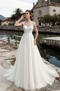 Abito da Sposa in Pizzo con Bottone Coda A Strascico Corto Conservatore Lusso