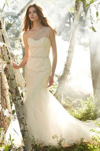 Abito da Sposa Senza Maniche con Perline Naturale Sirena con Cristino