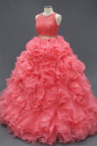 Abito Quinceanera con Perline con Increspature in Tulle in Pizzo in Pizzo