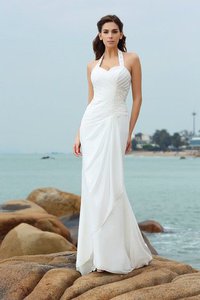 Abito da Sposa Coda A Strascico Corto Tubino in Chiffon Lunghi Senza Maniche