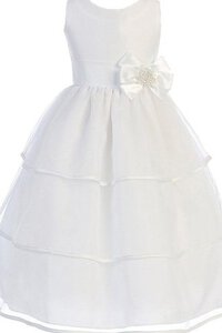 Abito da Cerimonia Bambini Alta Vita in Taffeta con Perline Senza Maniche con Seghettato