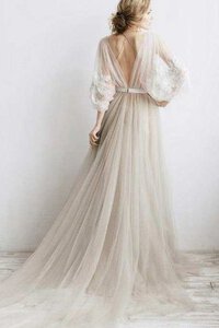 Abito da Sposa in Tulle Sogno con Applique con Piega con Maniche Lunghe