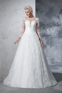 Abito da Sposa Lunghi con Maniche Lunghe decorato Alta Vita in Pizzo