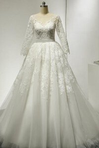 Abito da Sposa Cerniera A Terra con Tre Quarti Lunghezza Maniche A-Line in Tulle