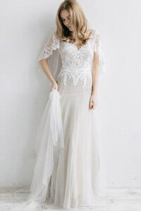 Abito da Sposa A-Line Romantico Coda A Strascico Corto Formale E Informale in Tulle