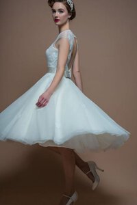 Abito da Sposa Tondo Moderno con Applique Buco Della Serratura Schiena con Fiocco