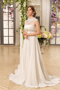 Abito da Sposa con Manica Corte A-Line con Perline Senza Maniche in Chiffon