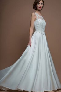 Abito da Sposa in Raso Naturale con Applique Senza Maniche A-Line