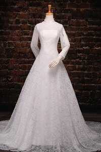 Abito da Sposa A-Line con Maniche Lunghe Sotto Ginocchio in Paillette in Pizzo