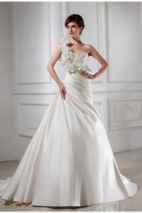 Abito da Sposa Principessa Alta Vita Allacciato con Fiore in Raso