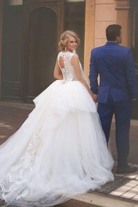 Abito da Sposa in Tulle in Pizzo Lusso Bassa Buco Della Serratura Schiena