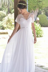 Abito da Sposa con Piega A-Line Semplice Profondo V-scollo in Pizzo