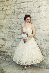 Abito da Sposa con Festone Senza Maniche A-Line in Pizzo Cerniera