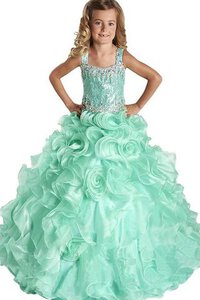 Abito da Cerimonia Bambini con Paillette in Organza Ball Gown Bassa Quadrato