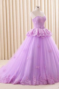 Abito Quinceanera in Pizzo in Tulle con Perline Allacciato Lunghi