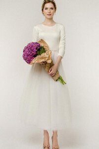 Abito da Sposa con Nastro con Bottone con Maniche Lunghe Formale E Informale in Tulle