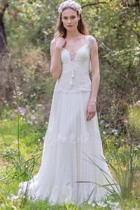 Abito da Sposa A Terra con Piega A-Line Moderno Vintage