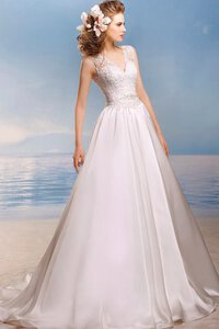 Abito da Sposa V-Scollo A-Line in Pizzo Senza Maniche Lunghi