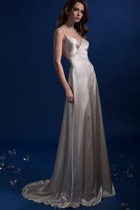 Abito da Sposa Lunghi V-Scollo A-Line Naturale Spazzola Treno