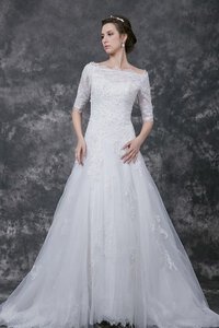 Abito da Sposa Barchetta A-Line con Perline Stravagante in Pizzo