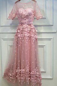 Abito Da Ballo in Pizzo con Manica Corte con Applique con Fusciacca in Tulle