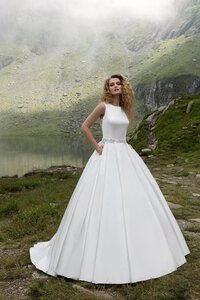 Abito da Sposa con Cristino Naturale Seducente Classico Senza Maniche