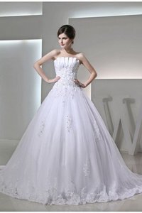 Abito da Sposa in Raso con Perline Ball Gown con Applique Senza Strap