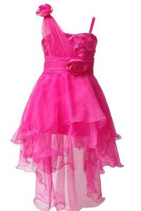 Abito da Cerimonia Bambini con Applique in Tulle con Fiore A-Line Senza Maniche