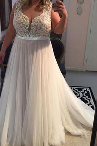 Abito da Ballo in Tulle Largo Bretelle Taglia Comode Senza Maniche con Applique