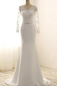 Abito da Sposa a Riva V-Scollo con Maniche Lunghe con Perline Elegante