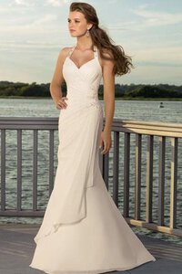 Abito da Sposa V-Scollo Moda con Bottone Senza Maniche Lusso