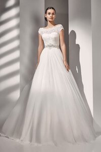 Abito da Sposa A Terra in Tulle con Cristino con Manica Corte Originale