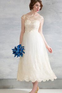 Abito da Sposa Semplice Formale E Informale con Manica Corte Sotto Ginocchio Cappellino