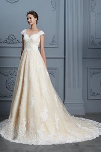 Abito da sposa con ricamo con manica corte delicato a sala moderno sensuale