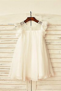 Abito da Cerimonia Bambini Principessa Sotto Ginocchio in Chiffon Alta Vita in Pizzo