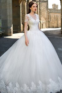 Abito da Sposa Cerniera Radiosa con Manica Corte Lunghi con Applique