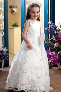 Abito da Cerimonia Bambini con Fiore con Applique Lupetto con Increspato A-Line