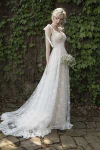 Abito da sposa distintivo convenzionale naturale a riva classico in pizzo
