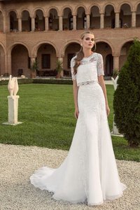 Abito da Sposa con Bottone in Pizzo Moda A Terra con Mezze Maniche