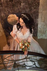 Abito da sposa a sala in pizzo modo a terra v-scollo semplice