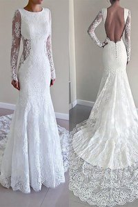 Abito da Sposa Tondo con Maniche Lunghe Coda A Strascico Corto Sirena Naturale