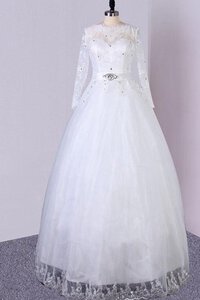 Abito da Sposa Naturale con Paillette in Tulle in Pizzo in Paillette