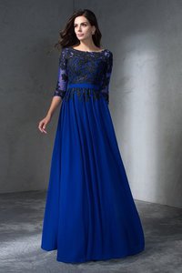 Abito da Sera con Applique Lungo in Chiffon A Terra Principessa