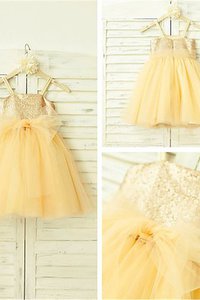 Abito da Cerimonia Bambini in Tulle con Paillette in Paillette con Fiore Principessa