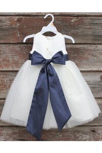 Abito da Cerimonia Bambini A-Line Alla Caviglia con Fusciacca in Tulle con Nastro