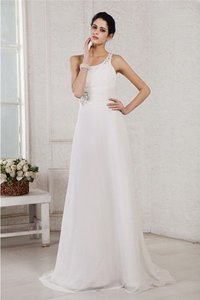 Abito da Sposa con Perline con Applique Alta Vita Spazzola Treno A-Line