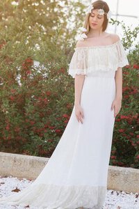 Abito da Sposa in Chiffon Spazzola Treno Favola con Manica Corte A-Line